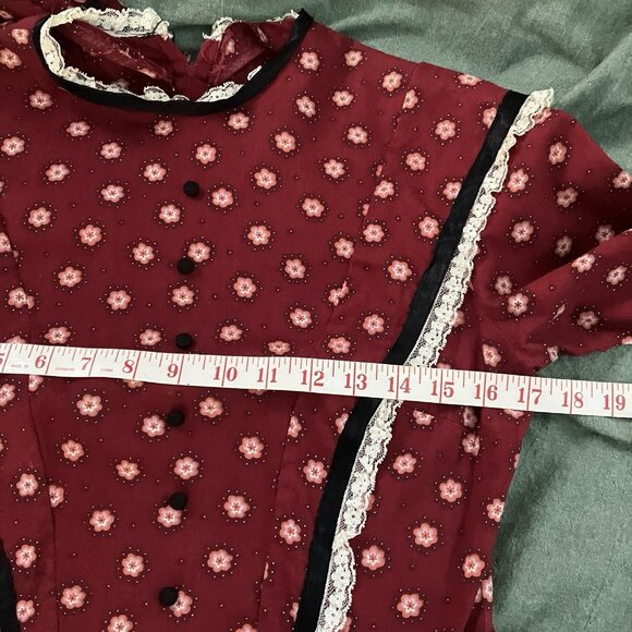 Vintage Handmade Prairie Dress Bonnet Historical Reenactment Calico Red Pioneer - Picture 6 of 13